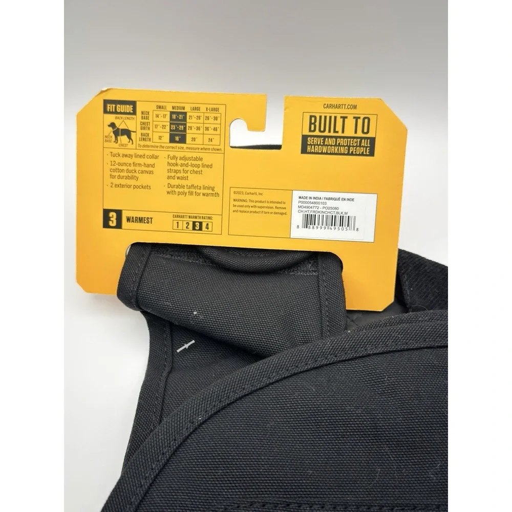 Firm Duck Insulated Dog Coat, Durable, Weather Resistant, Black, Medium